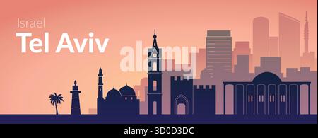 Die Skyline von Tel Aviv bei Sonnenuntergang zeigt die einzigartige Architektur und lebendige Kultur der Stadt Stock Vektor