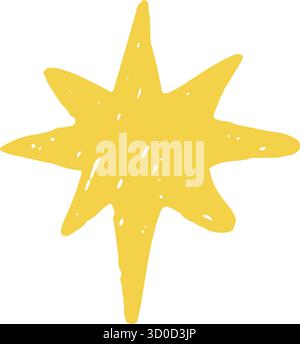 Sternzeichnung mit weichem gelbem Buntstift. Handgezeichnetes Doodle mit natürlicher Kreidestruktur und gemütlichem Weihnachtsglühen, ideal für warme festliche Projekte. Stock Vektor