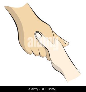 Nahaufnahme zwei Hände halten sich gegenseitig Illustrationsvektor isoliert auf weißem Hintergrund Stock Vektor