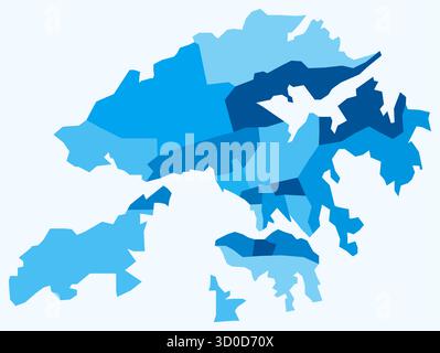 Karte von Hongkong mit Regionen. Nur eine einfache Ländergrenzkarte mit regionaler Aufteilung. Hellblaue Farbpalette. Stock Vektor