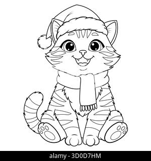 Weihnachtskatze Malbuch Kinder Stock Vektor