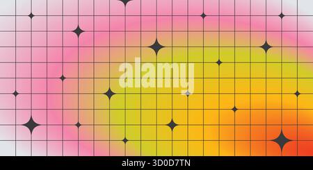 Y2K abstrakter unscharfer Hintergrund mit Retro-Verlauf, Gitter und Sternform. Moderne Kulisse in futuristischem Stil. Trendiges minimalistisches Vektordesign in Stock Vektor
