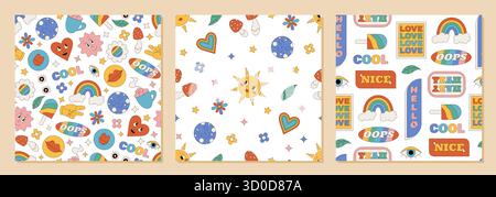 Grooviger Retro-Cartoon Mit Nahtlosem Muster Stock Vektor