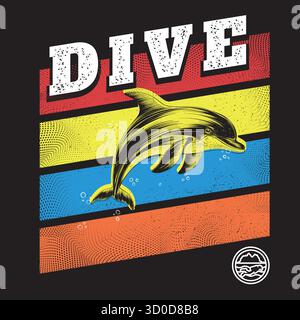 RETRO-TAUCHGANG DOLPHIN ILLUSTRATION Stock Vektor