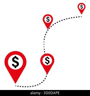 GPS-Karte Route. Zwei-Dollar-Positionierungsstifte. Vektor der Reise. Grafik für die Geschäftsnavigation. EPS 10. Stock Vektor
