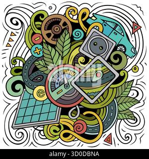 Bunte Vektor-Kritzelei-Zeichentrickfilm elektrische Fahrzeuge Illustration Stock Vektor