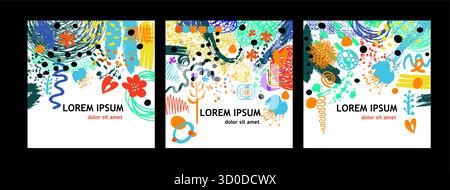 Satz dekorativer abstrakter Rahmen. Kreativer abstrakter Kunsthintergrund. Handgezeichnet. Vektorabbildung Stock Vektor