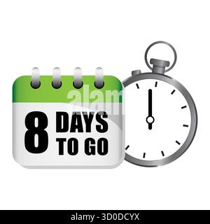 Kalender-Timer-Countdown. Zahl 8 Tage. Acht für Vektor. Abbildung zur Erinnerung an die Fristen. Stock Vektor
