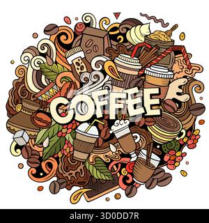 Kaffee-Doodle-Zeichentrickfilm lustige Illustration Stock Vektor