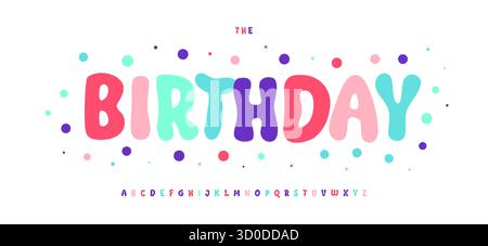 Glatte, sprudelnde Schriftart, farbenfrohe Zeichentrickbuchstaben, verspielte Ballonbuchstaben, fröhliche festliche Konfetti-Schriftart für helles Calma-Logo, tropische Pastellfarben Stock Vektor