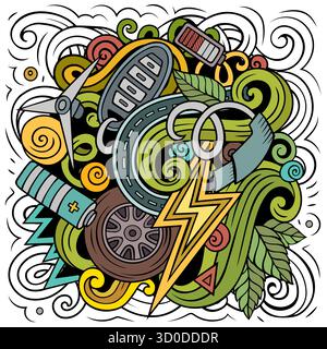 Bunte Vektor-Kritzelei-Zeichentrickfilm elektrische Fahrzeuge Illustration Stock Vektor