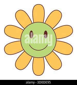 Grooviger Cartoon-Blumenaufkleber Mit Lächeln Stock Vektor
