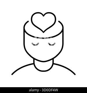 Menschlicher Kopf mit einem Herzsymbol. Einfühlungsvermögen und positive Emotionen. Liebe, Mitgefühl, Achtsamkeit und positives Denken. Psychische Gesundheit, Psychologie, Harmonie Stock Vektor