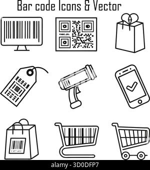 Barcode-Symbolsatz – Scannen, Einzelhandel, Produktetiketten und digitale Codes Stock Vektor