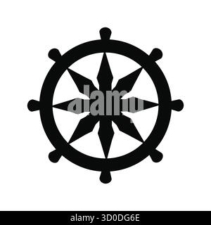 Achtspitziges Dharma-Rad-Symbol: Ashoka Chakra-Symbol für Vesak/Buddhismus Stock Vektor