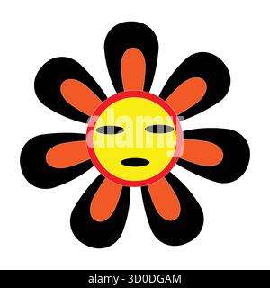 Kontemplative Face Flower: Stilisierte Cartoon Gänseblümchen/Sonnenblumen Illustration Stock Vektor