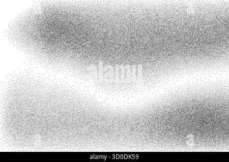 Rauschen-Halbton-Grunge-Wellen-monochromer Gradient. Hintergrund mit Körnung. Abstrakte Dotwork-Textur in Grunge. Verblasste graue Halbtonabdeckung. Punktabstufung. Stock Vektor