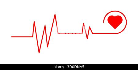 Rote Herzschlaglinie mit Herz-Symbol-Vektor-Illustration perfekt für Gesundheit medizinisches Wohlbefinden und Liebe themenbezogene Design-Projekte ideal für Krankenhäuser Kliniken Stock Vektor