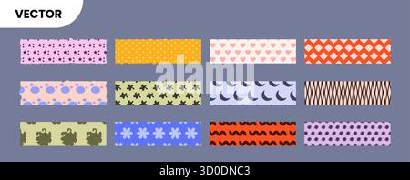 Washi Tapes Collection.Bunte Scrapbook Streifen Label dekorative Tag Papier Aufkleber Vektor Illustration Stock Vektor
