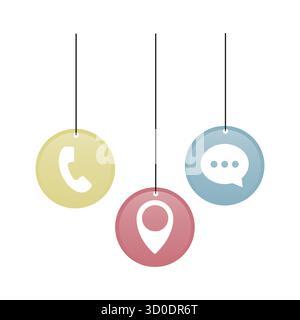 Vektor der Kommunikationssymbole. Telefonanruf-Chat. Kontaktieren Sie uns Elemente. Abbildung des Positionierungsstifts. Stock Vektor
