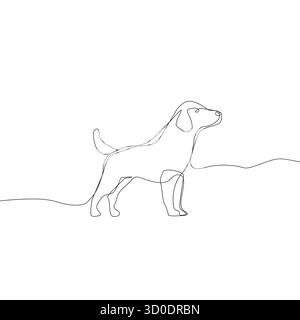 Profil des stehenden Hundes. Durchgehende Linienzeichnung. Tiertier Vektor-Kunst. Die Darstellung von Säugetieren im Haushalt. Stock Vektor