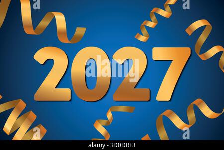 Frohe Weihnachten oder Happy New Year Design. 2027 Weihnachtsdekoration auf farbigem Hintergrund. Grußvektorkarte, Banner, Festkonzept mit Metallic Stock Vektor