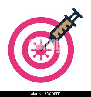Impfspritze trifft ein Virus Ziel Symbol in Pink und Braun für Impfkampagne. Stock Vektor