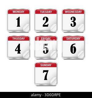 Kalendersymbol. 7-Tage-Programm. Vektor des Datumsplaners. Wochenorganisation. Stock Vektor