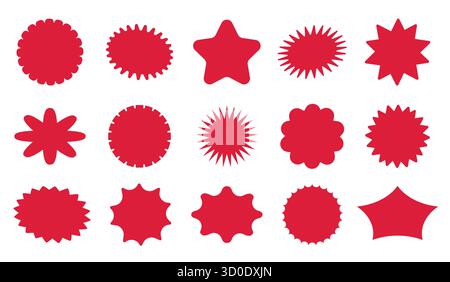 Rote Vektor-Verkaufsabzeichen und -Etikettensymbole für Rabattaufkleber, Werbeaktionen und Werbedesign Stock Vektor