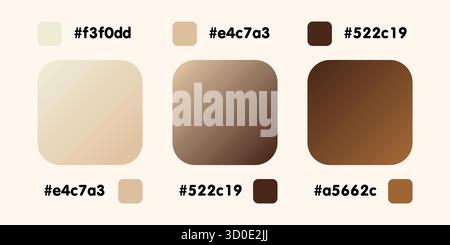 Verlaufskollektion, glänzendes Regenbogenhologramm. Holographische Folienstruktur, beige, grau, braune Abstufung. Katalog der Beispielpaletten in RGB-HEX. Vektor Stock Vektor