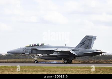 MELBOURNE, AUSTRALIEN - 29. MÄRZ: RAAF FA-18F Super Hornet wurde während der Avalon Airshow 2025 am Avalon Airport am 29. März 2025 in Melbour gesehen Stockfoto