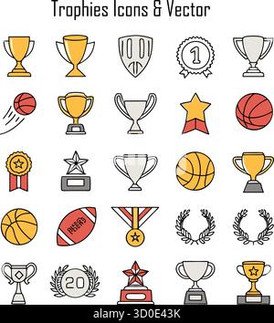Trophäen-Symbol-Set – Award, Medaille, Erfolg, Sieg und Anerkennung Symbol-Vektor-Sammlung Stock Vektor