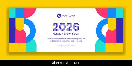 Happy New Year 2026 Flat Cartoon Hand Gezeichnet Cover Vorlagen Illustration Design Stock Vektor