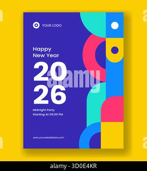 Vertikales Poster Happy New Year 2026 Flat Cartoon Hand Gezeichnet Vorlagen Hintergrund Stock Vektor