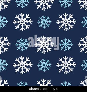 Nahtloses Weihnachtsmuster. Buntstift strukturierter Hintergrund mit Schneeflocken auf Blau. Neujahrsschmuck. Handgezeichneter Doodle. Festlicher Platz Primitiv Modern Stock Vektor