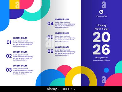 Happy New Year 2026 Broschüre Flat Cartoon Hand Gezeichnete Vorlagen Illustration Stock Vektor