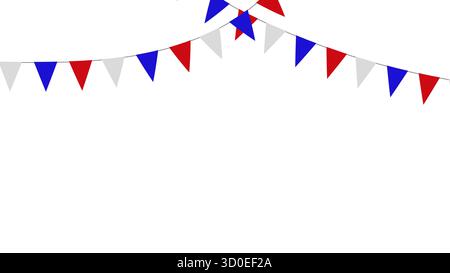 Farbenfrohe Flaggengirlande, perfekt für festliche Partys, Feiern und Werbewebdesign, Veranstaltungsdekor und Marketingkampagnen, um eine fröhliche Atmosphäre zu schaffen. Vektorabbildung. Stock Vektor