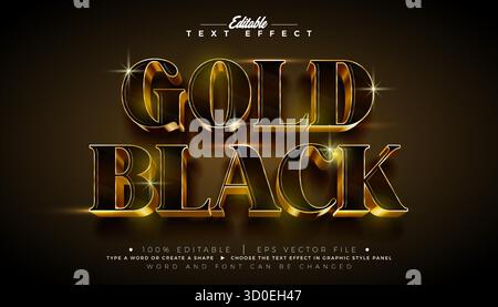 Gold Schwarz 3D bearbeitbarer Texteffekt Design Vektor Grafik Stil mit goldener gerahmter Typografie Schriftzug und Schatten auf dunklem Hintergrund. Premium Skalierbar Stock Vektor