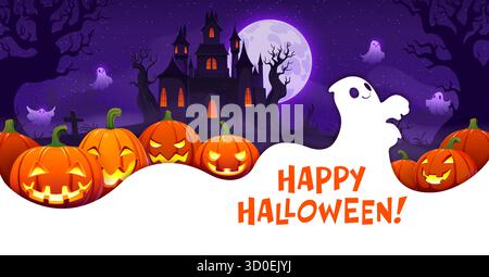 Happy Halloween Grußkarte Papier geschnitten Kürbisse Stock Vektor