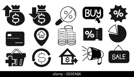 Schwarze Vektor-Symbole für Business, Verkaufsförderung, Marketingdesign und Finanzwerbung Stock Vektor