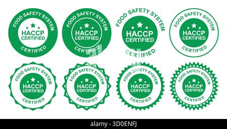HACCP-zertifizierte Systemabzeichen und -Etiketten für Lebensmittelsicherheit Stock Vektor