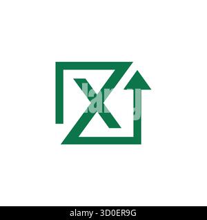 Minimalistisches Letter X Logo in einem Rahmen mit einem Pfeil nach oben. Ideal für Finanz-, Unternehmens-, Logistik- und Technologie-Branding. Vektor für Stock Vektor