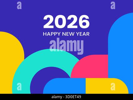 Happy New Year 2026 Flat Cartoon Hintergrund Hand Gezeichnete Vorlagen Illustration Stock Vektor