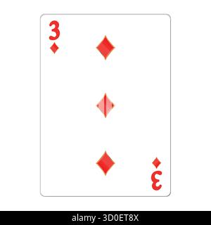 Drei Diamanten. Spielkarte mit goldenen Elementen. Casino-Symbole. Piktogramme für verschiedene Anzüge. Vektorabbildung. Flaches Design für Stock Vektor