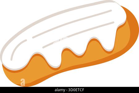 Flache Vektor-Illustration von Eclair-Gebäck mit weißer Glasur, buntes Design für Menüs, Backwaren-Poster, Aufkleber und Social-Media-Inhalte. Stock Vektor