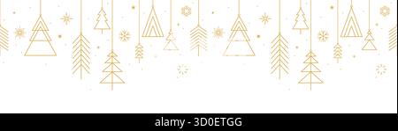 Weihnachtsbaumrand, Golddekorationen, nahtloses Muster Stock Vektor
