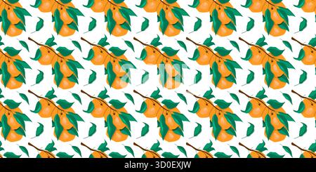 Ein nahtloses Designmuster mit frischen Orangen und grünen Blättern, perfekt für sommerliche Designs. Stock Vektor