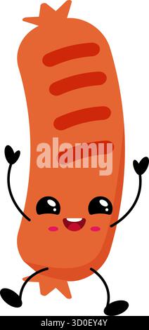 Kawaii Wurstfigur mit leuchtendem Orange, süßem Gesichtsausdruck und lebendiger Pose ist ideal für verspielte Illustrationen und Kinder Stock Vektor