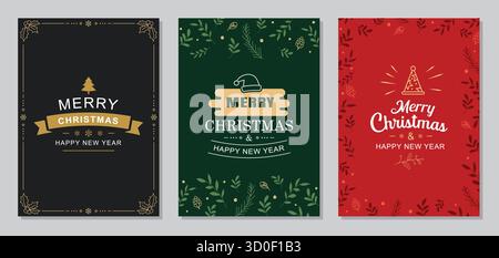 Elegantes Vintage-Design für weihnachtsgrußkarten und Einladungsvorlage. Stock Vektor