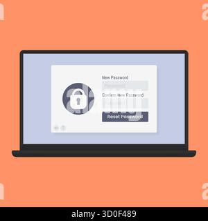 Schnittstelle zum Zurücksetzen des Kennworts auf dem Laptop-Bildschirm Stock Vektor
